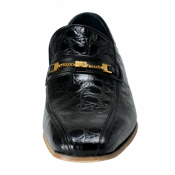 Versace Black Croc Print Leather Loafers Shoes